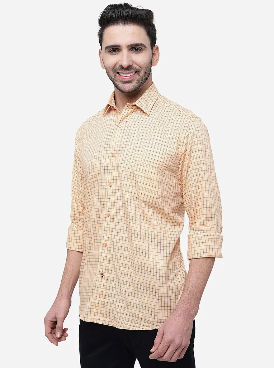 Peach Checked Slim Fit Casual Shirt | JadeBlue