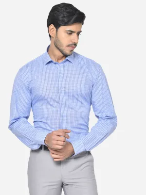 Pearl Blue Checked Regular Fit Formal Shirt | JadeBlue