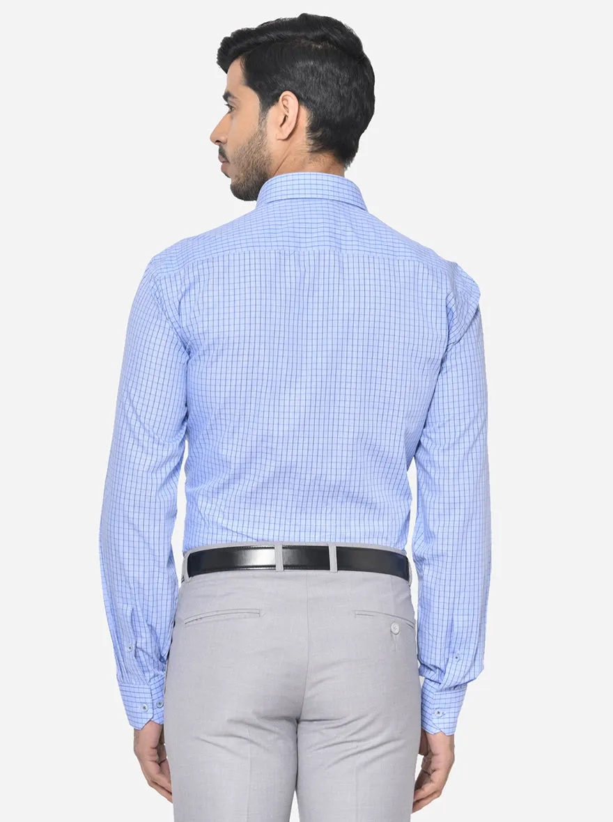 Pearl Blue Checked Regular Fit Formal Shirt | JadeBlue