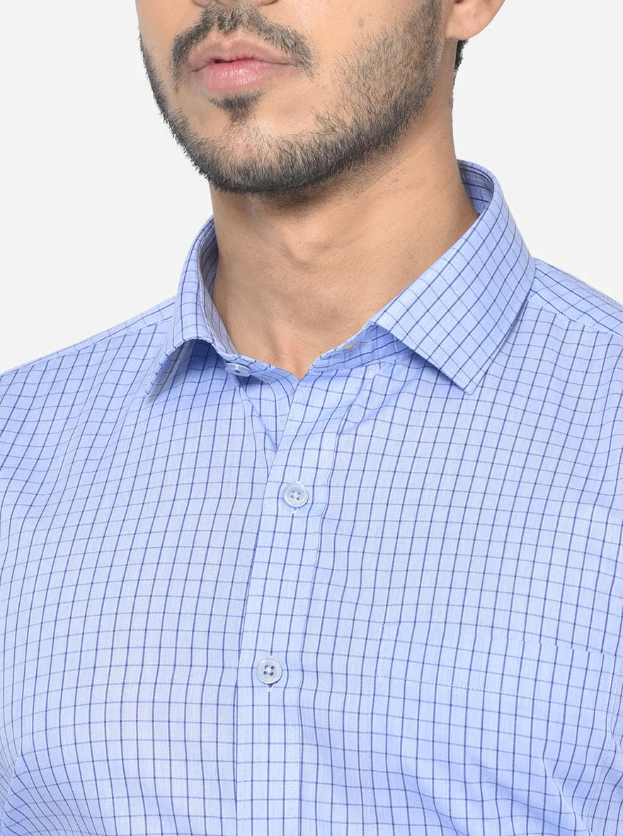 Pearl Blue Checked Regular Fit Formal Shirt | JadeBlue