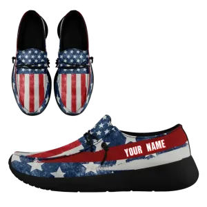 Personalized  America Flag Sneakers, Custom Patriotic Loafer Shoes,  Canvas Slip On Shoes,
FN018-24020303-4b