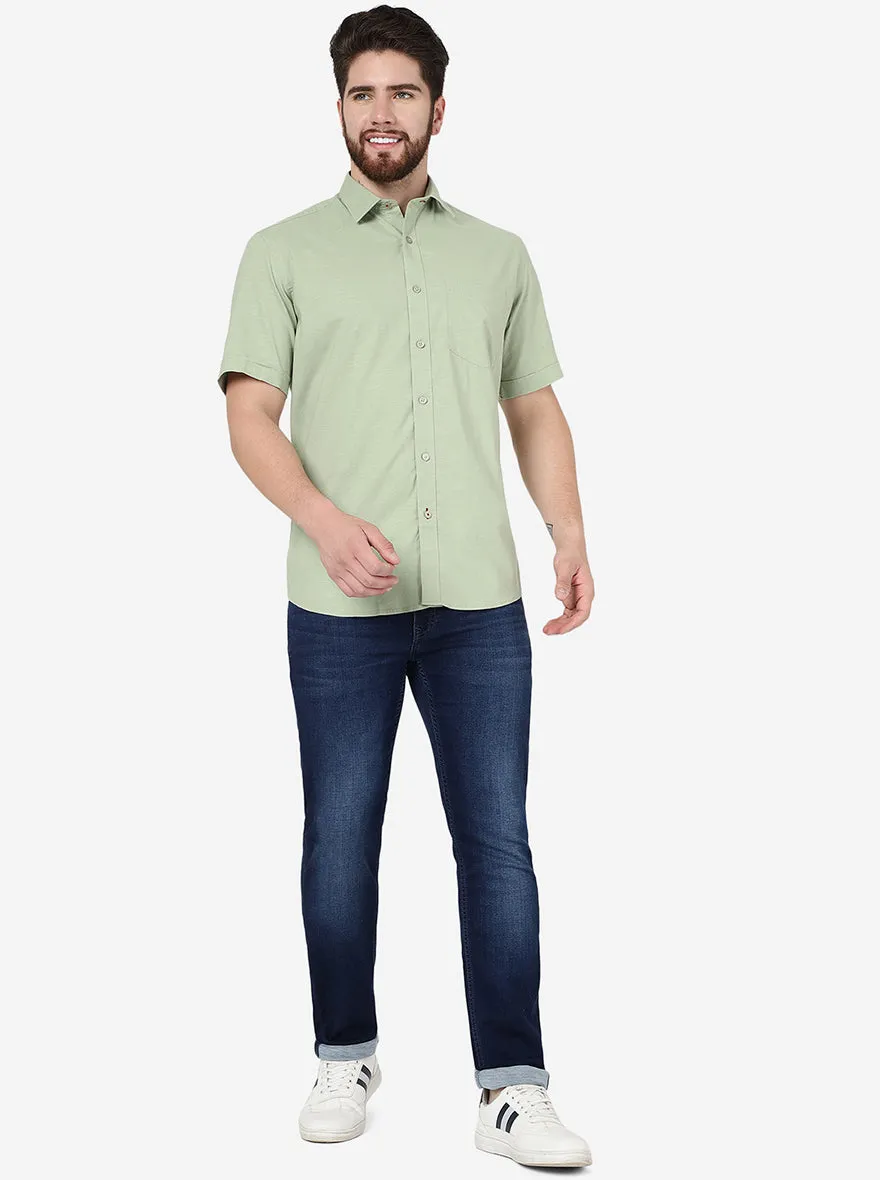 Pista Green Solid Slim Fit Semi Casual Shirt | JadeBlue