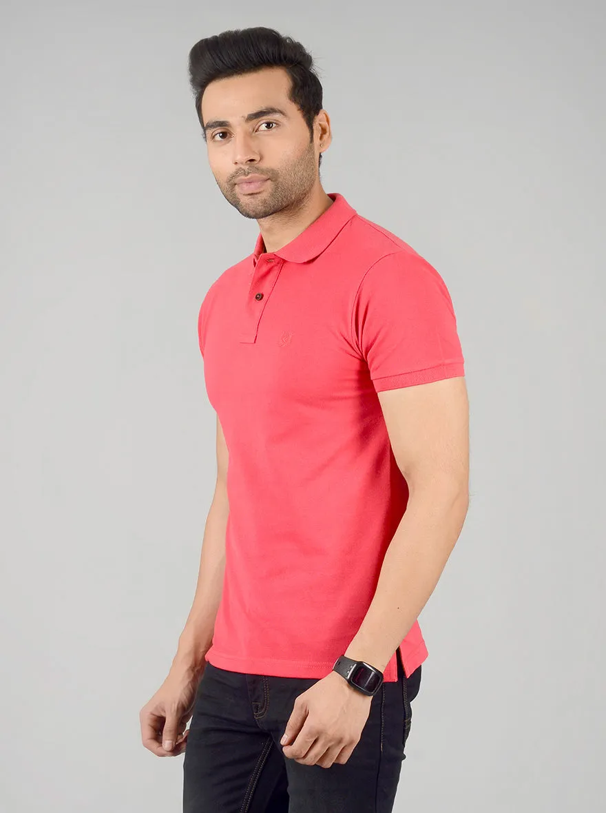 Poppy Red Solid Slim Fit Polo T-shirt | Greenfibre