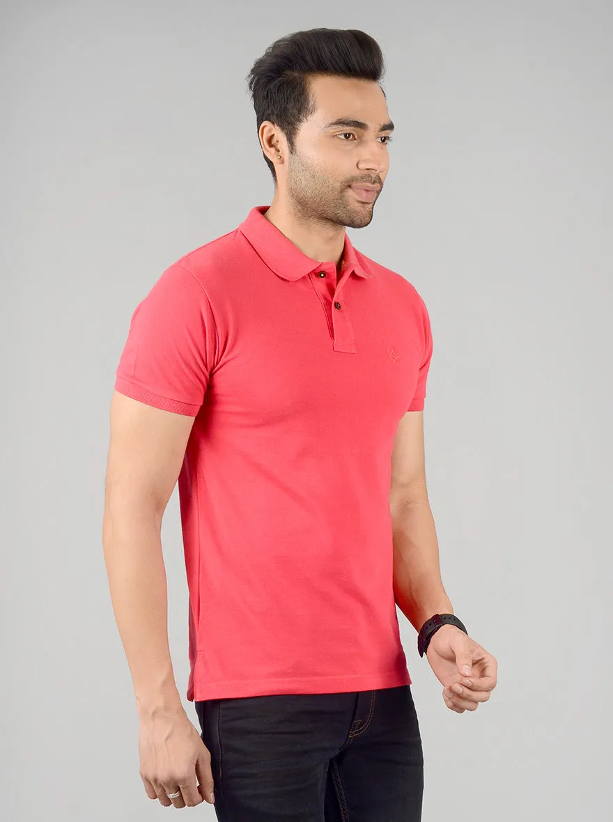 Poppy Red Solid Slim Fit Polo T-shirt | Greenfibre