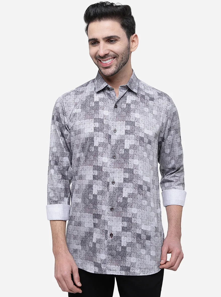 Purple & Grey Printed Slim Fit Semi Casual Shirt | JadeBlue