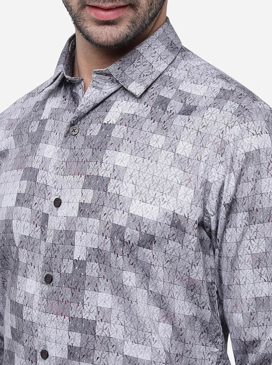 Purple & Grey Printed Slim Fit Semi Casual Shirt | JadeBlue