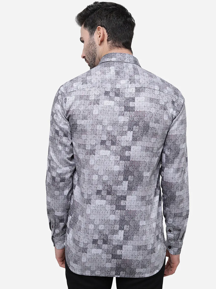 Purple & Grey Printed Slim Fit Semi Casual Shirt | JadeBlue