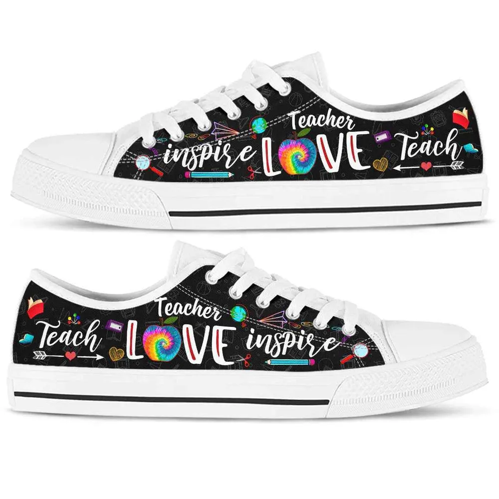 School Teacher Tie Dye Teach Love Inspire Low Top Shoes, Teacher Shoes, Low Top Sneakers