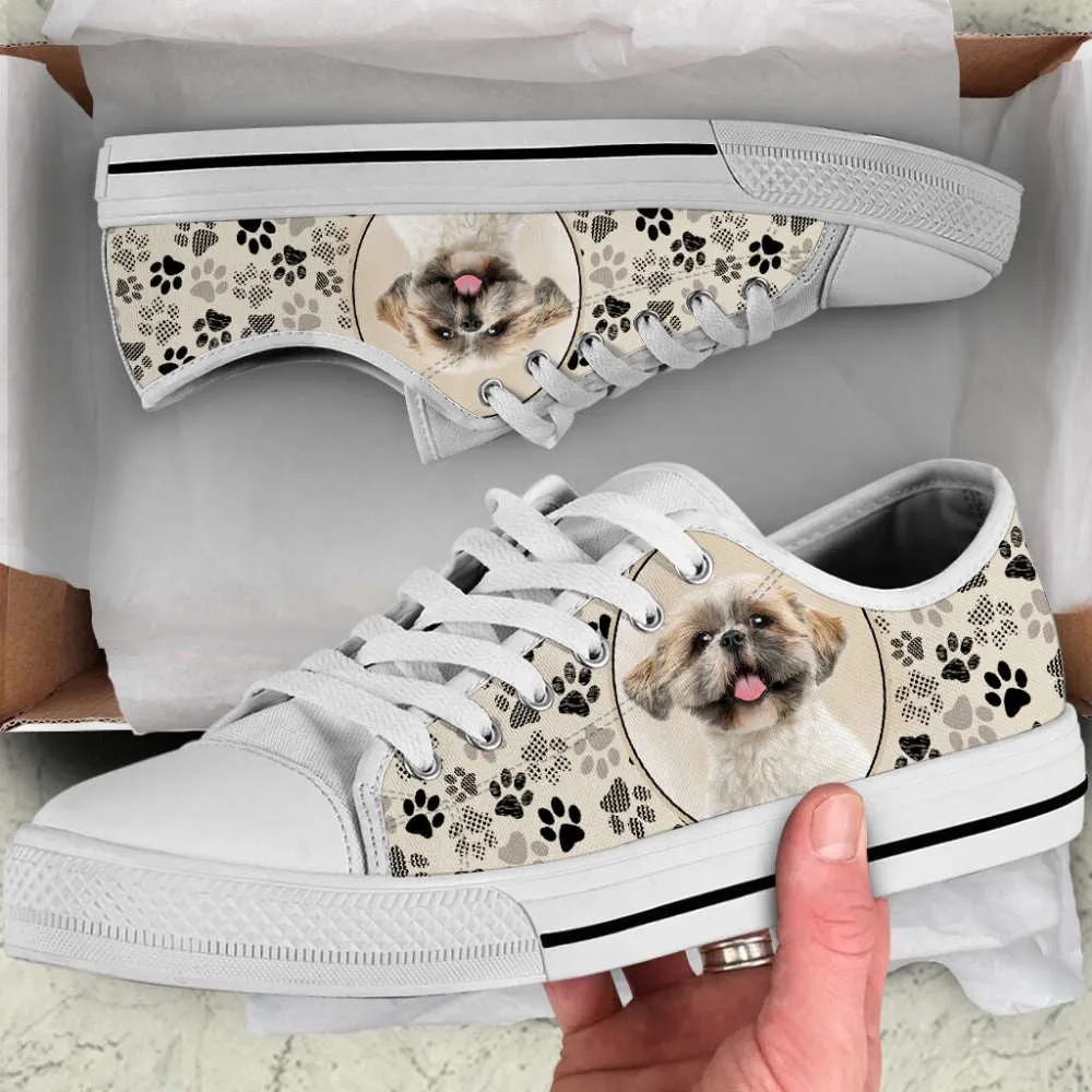 Shih Tzu Dog Pattern Brown Low Top Shoes Canvas Sneakers Casual Shoes, Dog Printed Shoes, Canvas Shoes For Men, Women