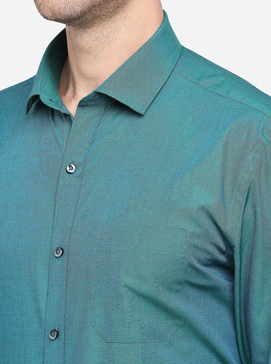 Teal Green Solid Regular Fit Formal Shirt | Greenfibre