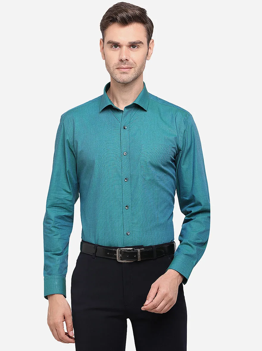 Teal Green Solid Regular Fit Formal Shirt | Greenfibre