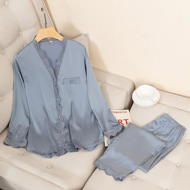 Thin Ice Silk Long Sleeve Trousers Two-piece Home Wear Suit