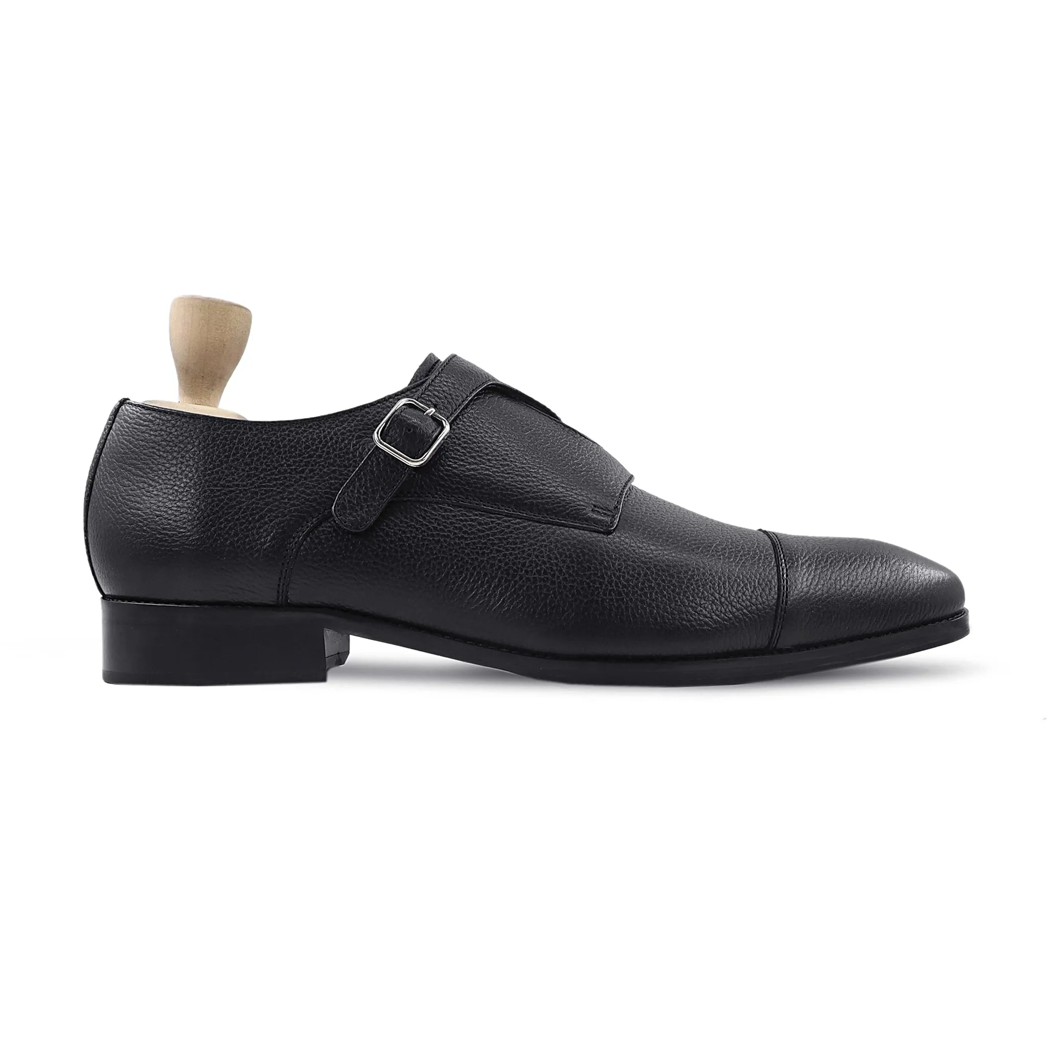 Tracey - Men's Black Pebble Grain Double Monkstrap