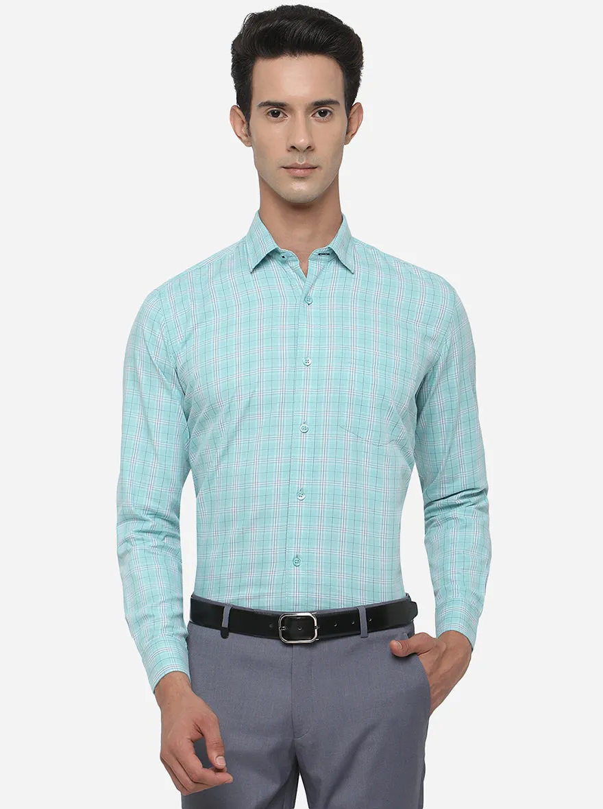 Turquoise Blue Checked Smart Fit Casual Shirt | Greenfibre