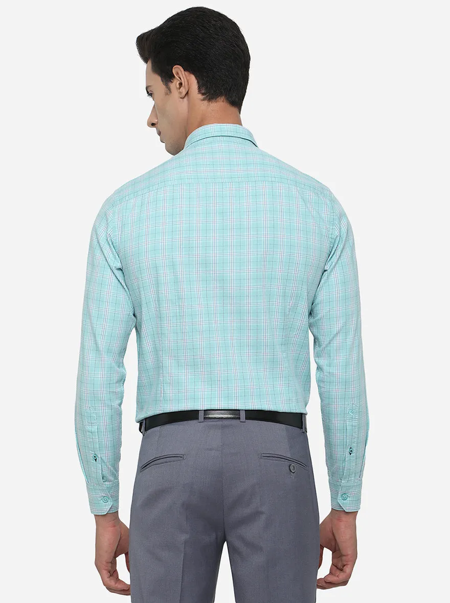 Turquoise Blue Checked Smart Fit Casual Shirt | Greenfibre