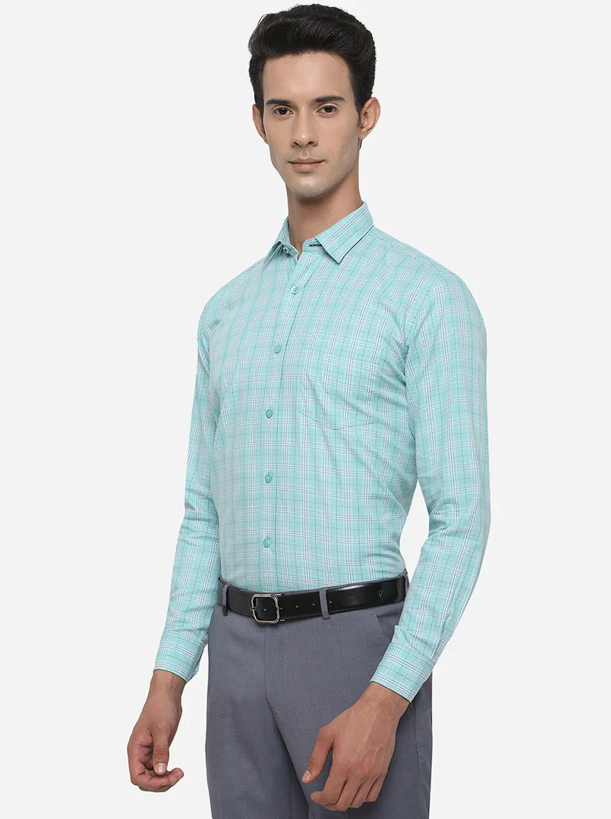 Turquoise Blue Checked Smart Fit Casual Shirt | Greenfibre