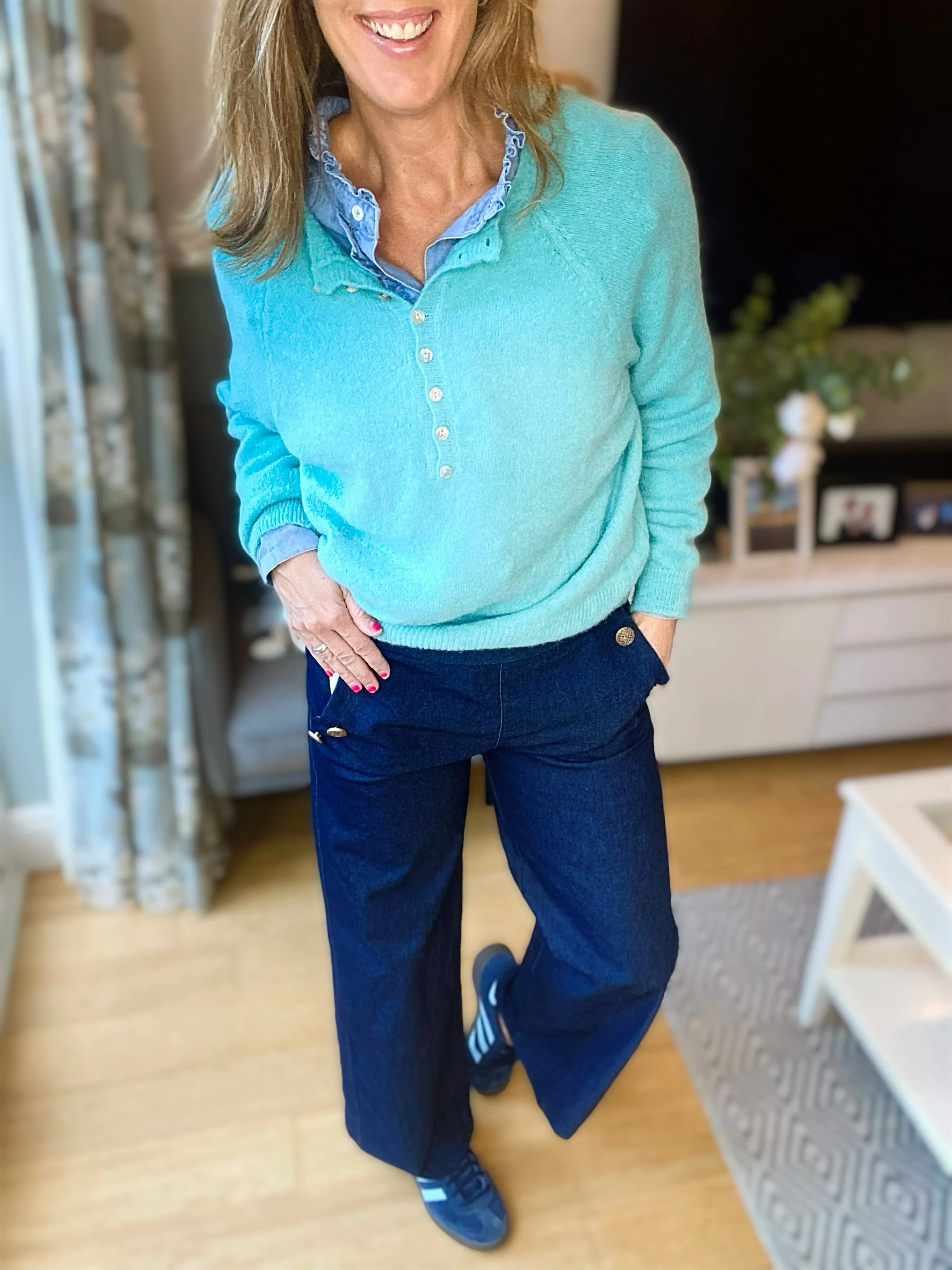 Turquoise Button Jumper