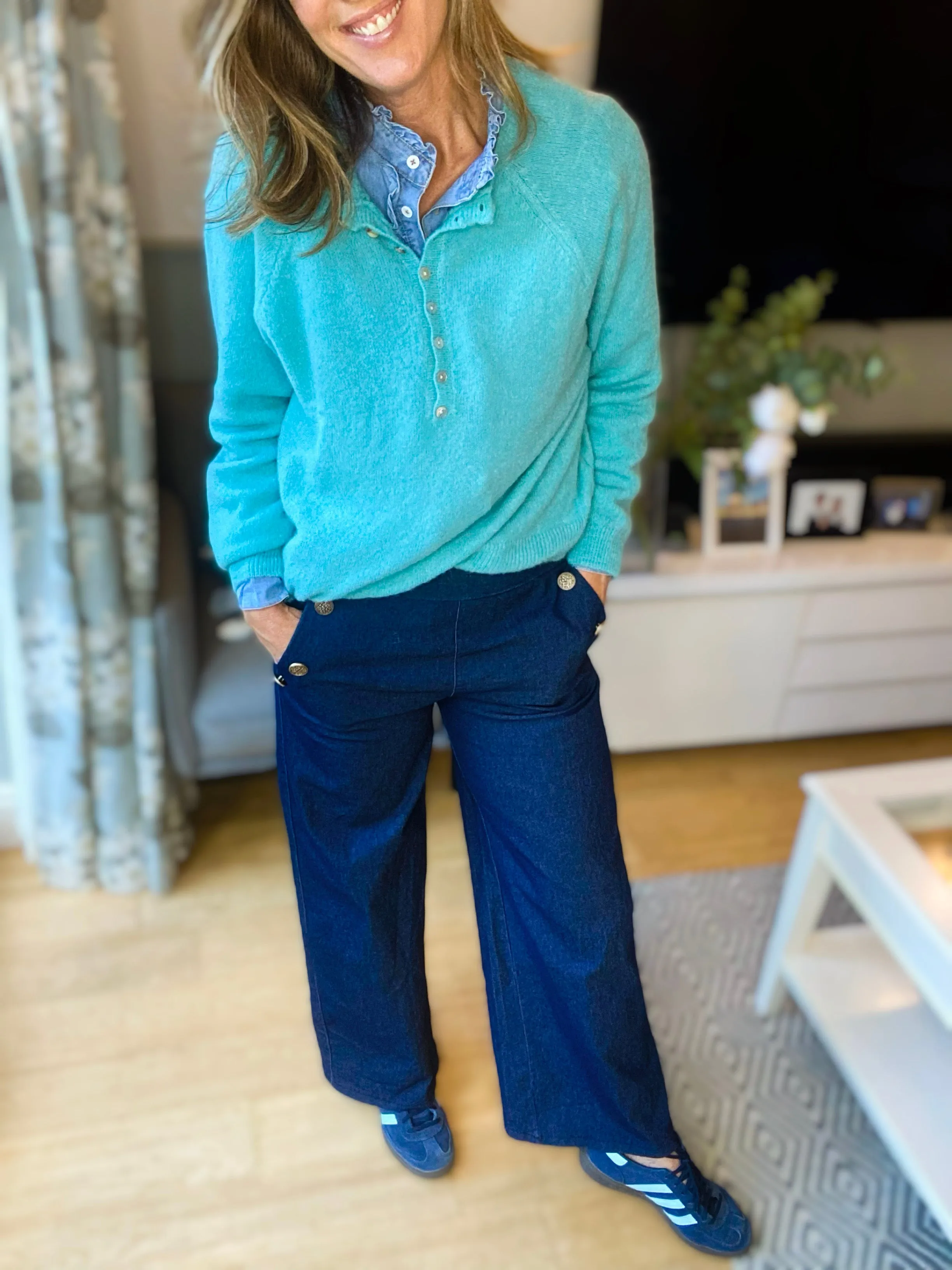 Turquoise Button Jumper