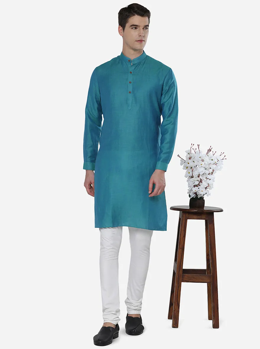 Turquoise Solid Regular Fit Modi Kurta | JadeBlue