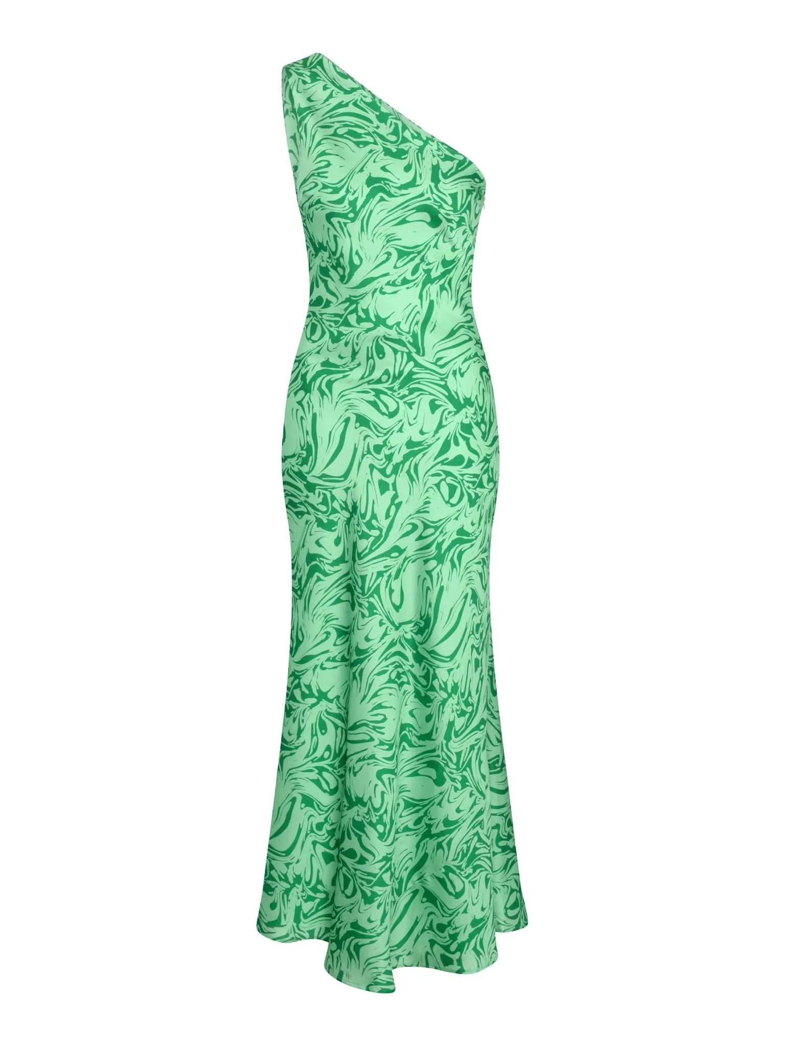 Uma One Shoulder Dress in Green Marble