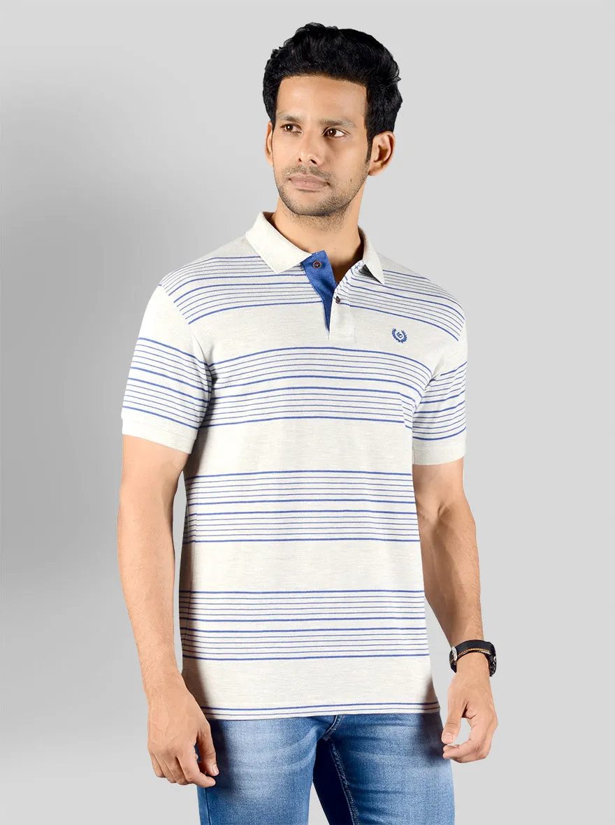 Vapor Grey Striped Slim Fit Polo T-shirt | Greenfibre