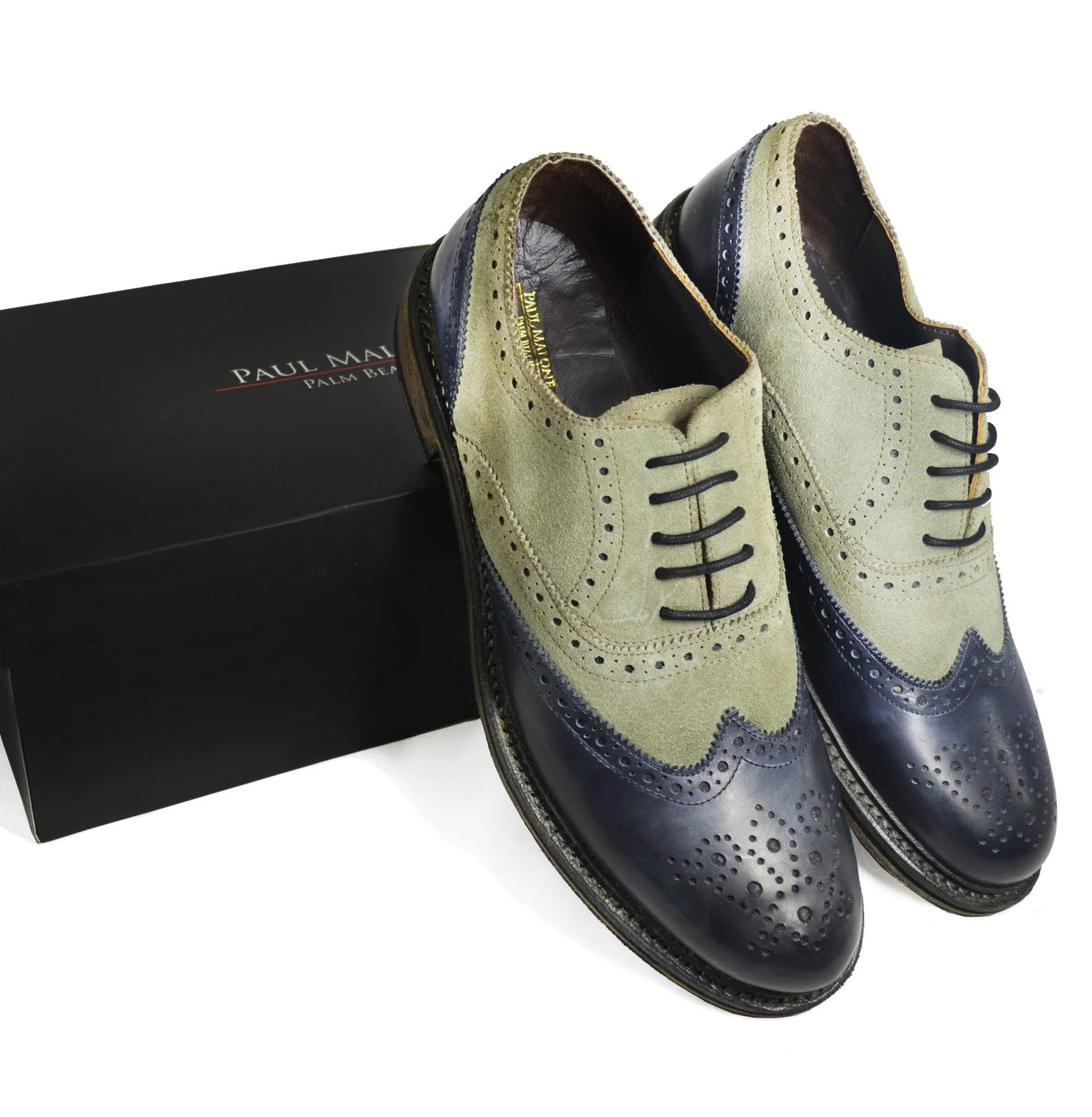 VERONA Full Leather Grey and Navy Wing Tip Oxfords