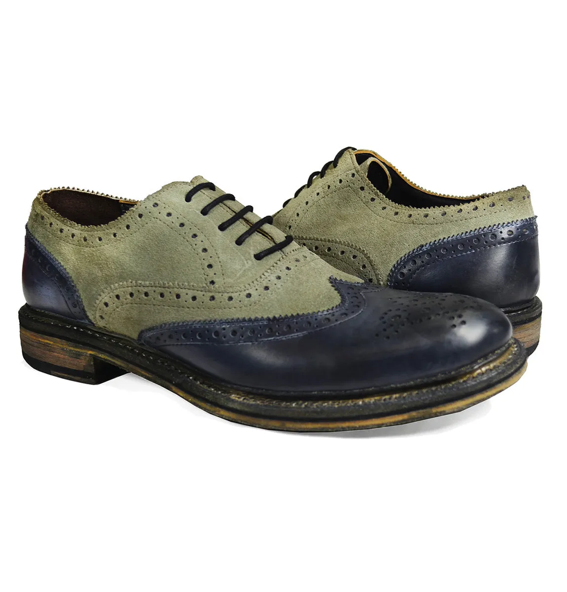 VERONA Full Leather Grey and Navy Wing Tip Oxfords