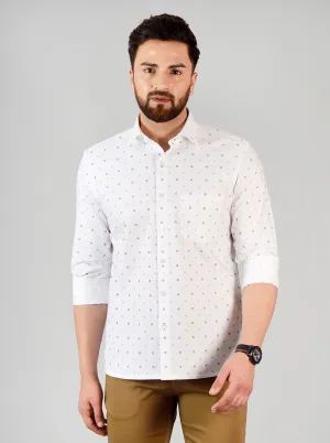 White & Mustard Printed Regular Fit Formal Shirt | Greenfibre