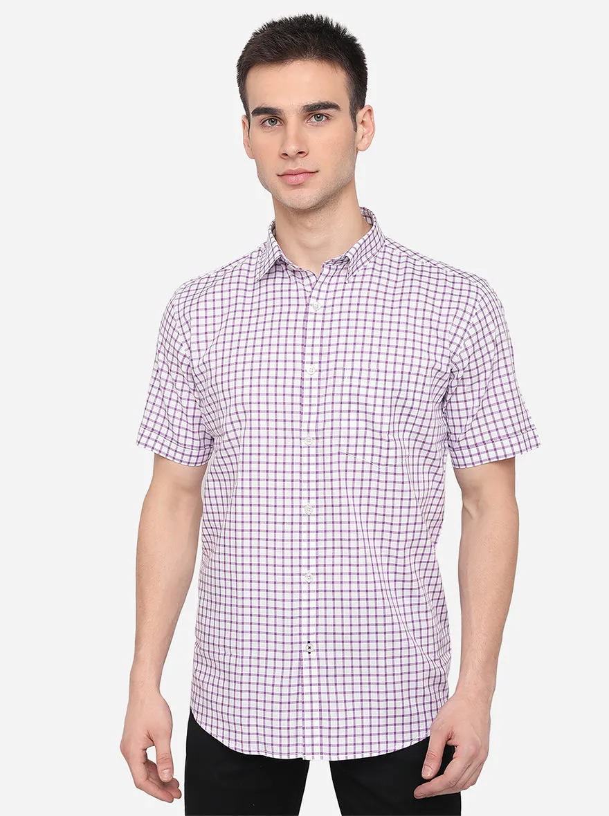 White & Purple Checked Slim Fit Semi Casual Shirt | JadeBlue