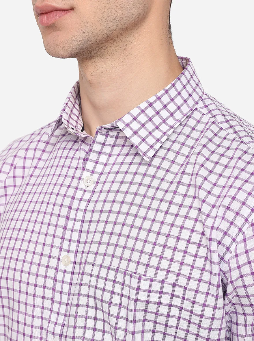 White & Purple Checked Slim Fit Semi Casual Shirt | JadeBlue