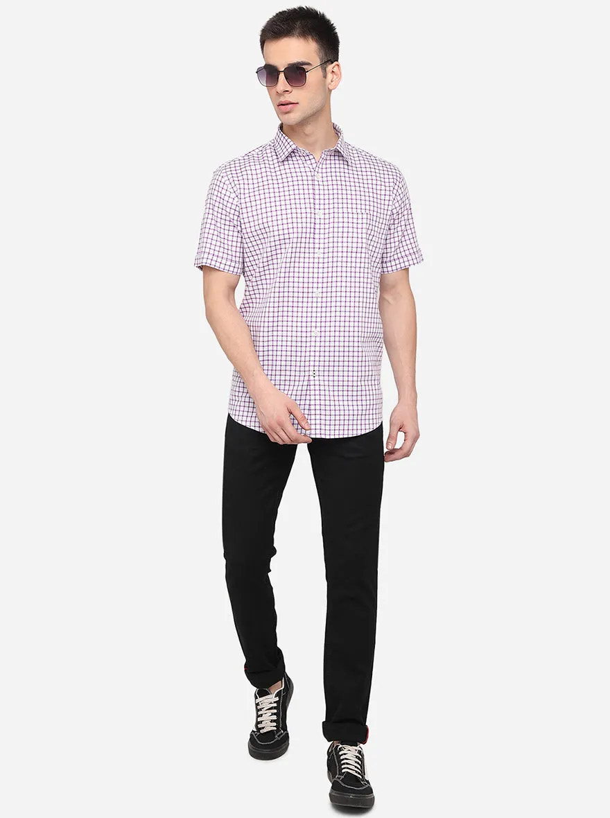 White & Purple Checked Slim Fit Semi Casual Shirt | JadeBlue