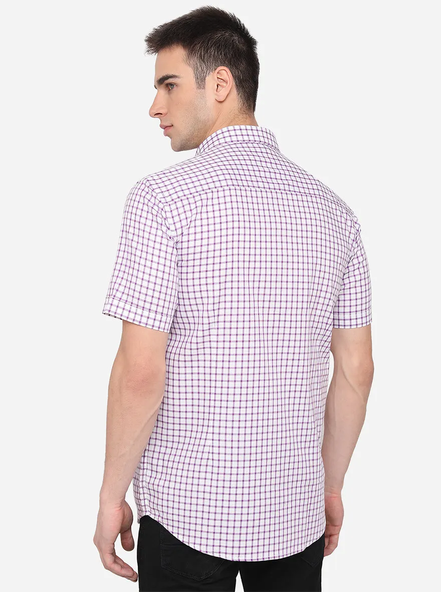 White & Purple Checked Slim Fit Semi Casual Shirt | JadeBlue