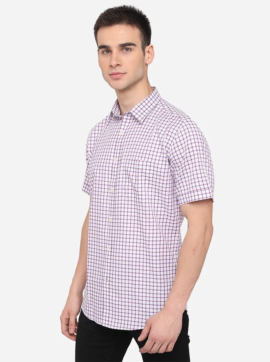 White & Purple Checked Slim Fit Semi Casual Shirt | JadeBlue