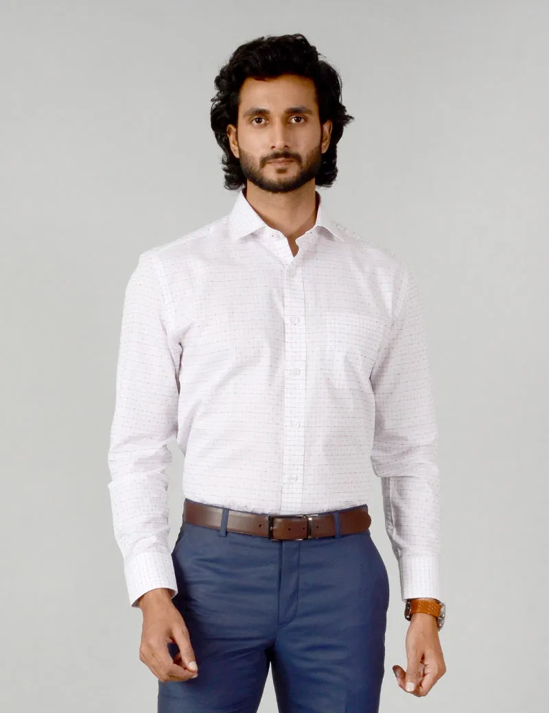 White & Red Checked Slim Fit Formal Shirt | JadeBlue