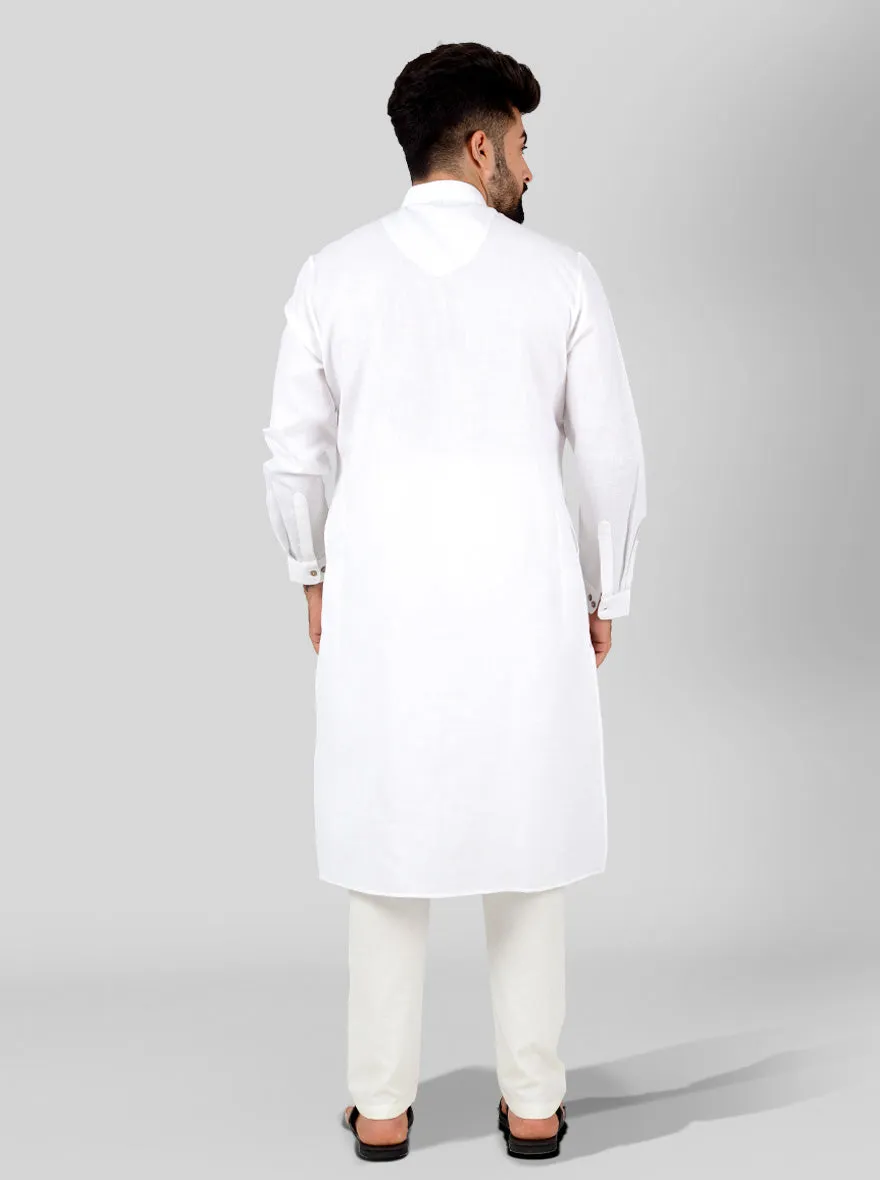 White Self Textured Regular Fit Modi Kurta | JadeBlue