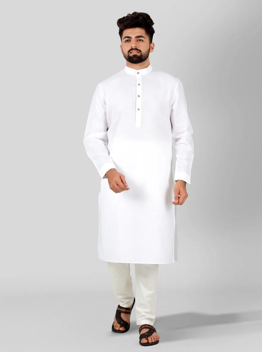 White Self Textured Regular Fit Modi Kurta | JadeBlue