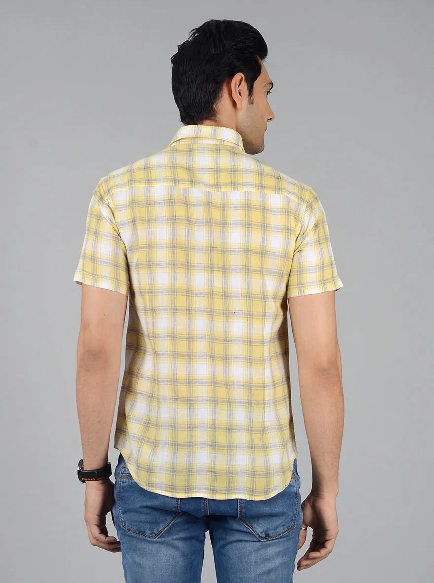 Yellow & Grey Checked Slim Fit Casual Shirt | Greenfibre