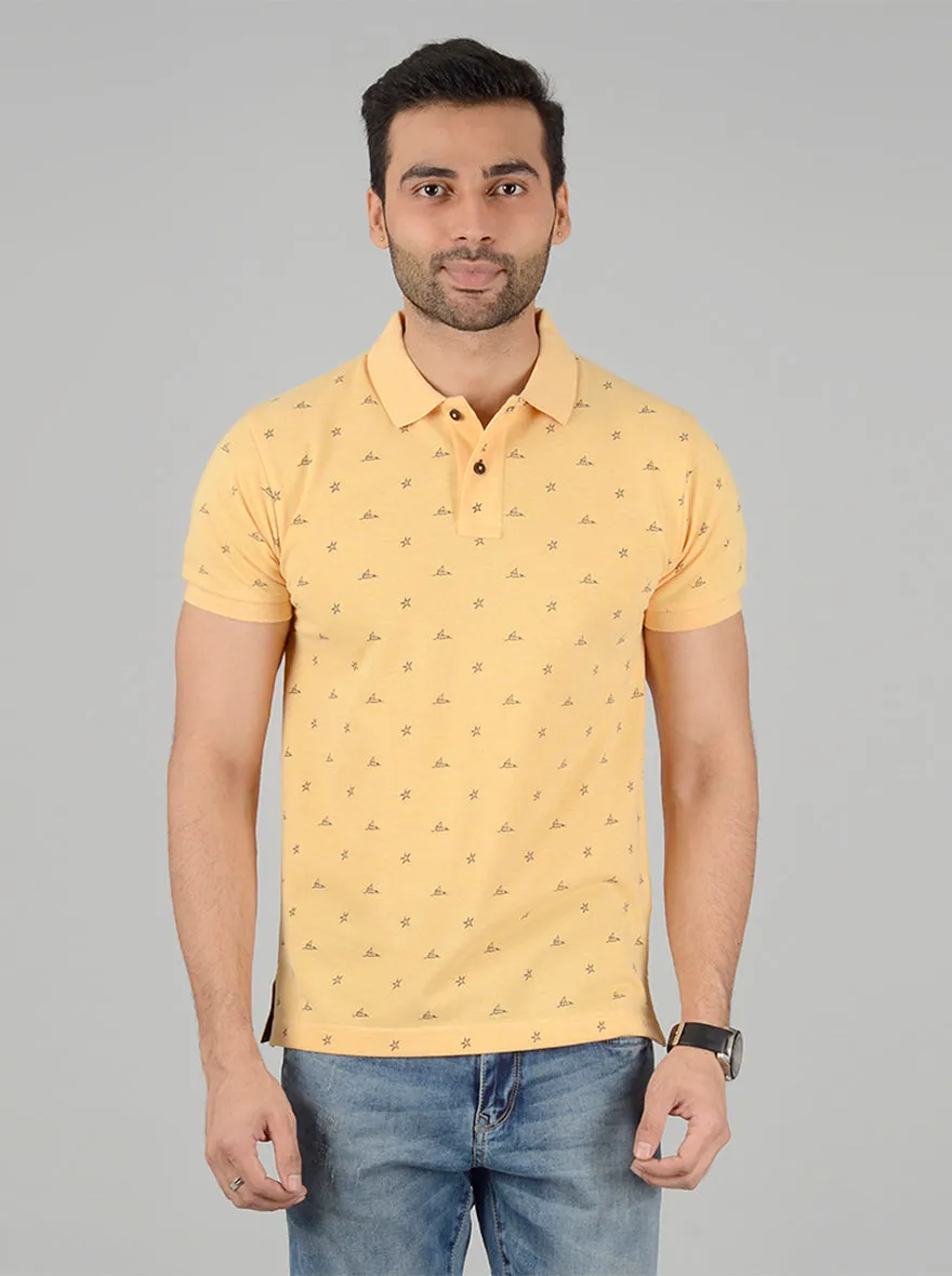 Yellow Printed Slim Fit Polo T-Shirt | Greenfibre