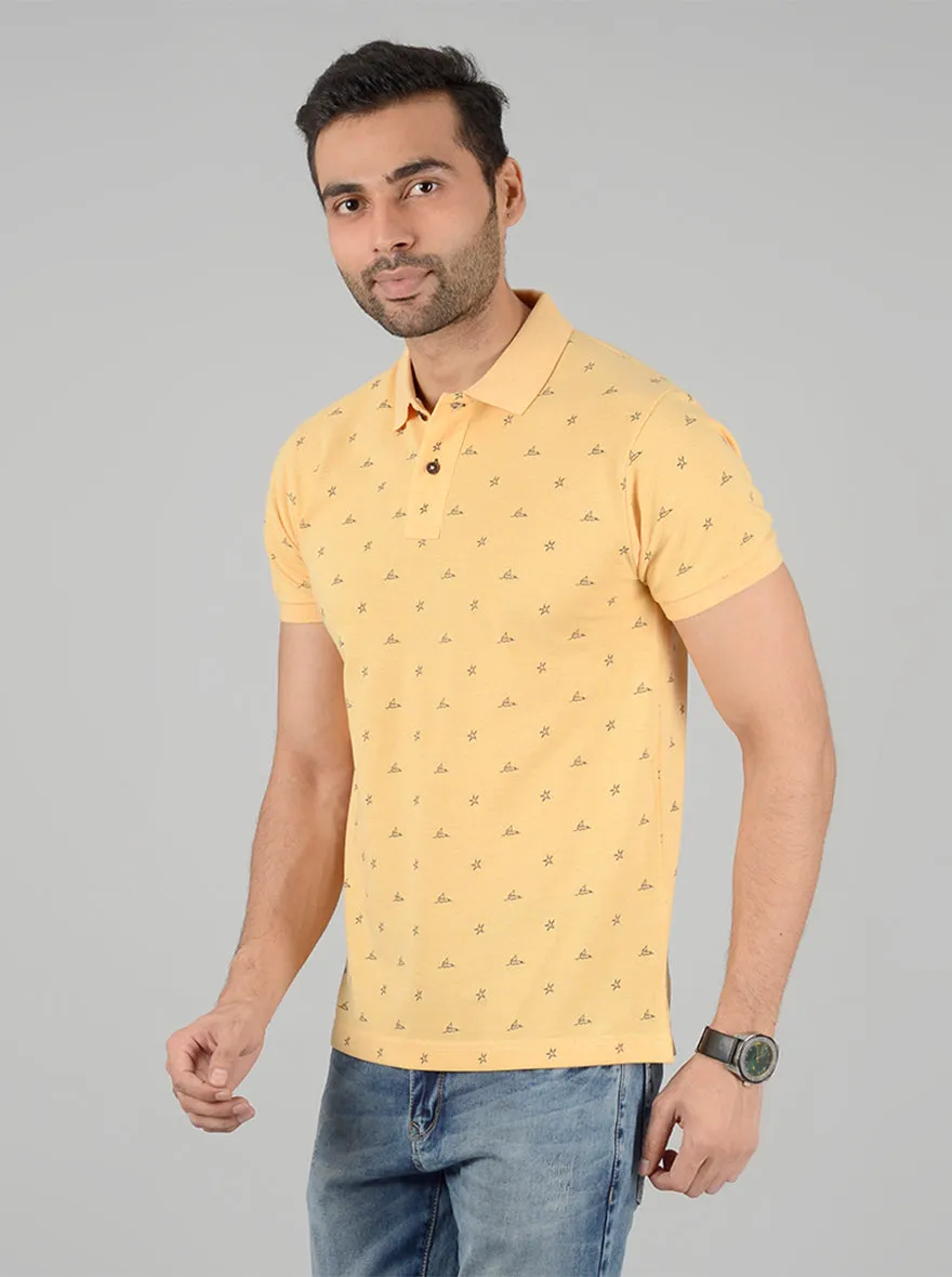 Yellow Printed Slim Fit Polo T-Shirt | Greenfibre